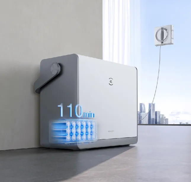 عملکرد ۱۱۰ دقیقه‌ای با باتری داخلی ربات شیشه‌شوی اکووکس